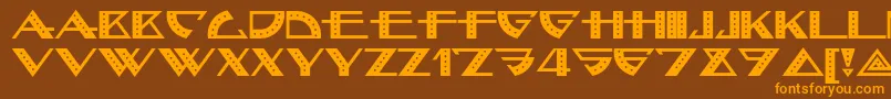 フォントBellhopnf – オレンジ色の文字が茶色の背景にあります。