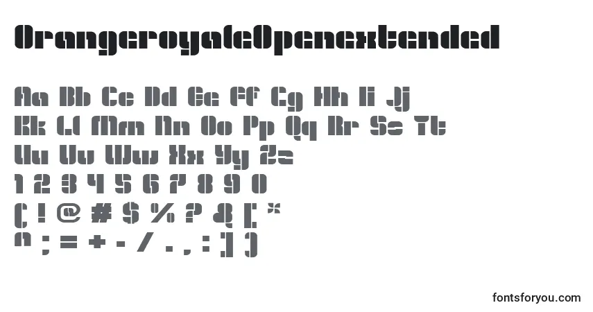 Шрифт OrangeroyaleOpenextended – алфавит, цифры, специальные символы