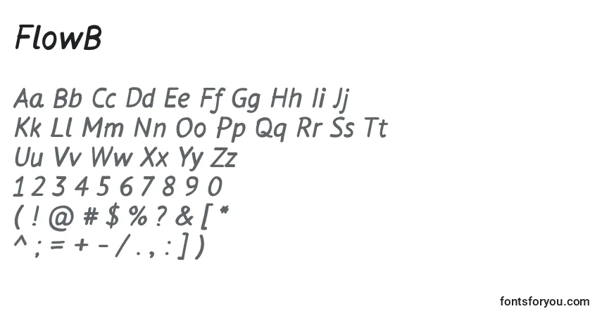 Czcionka FlowB – alfabet, cyfry, specjalne znaki