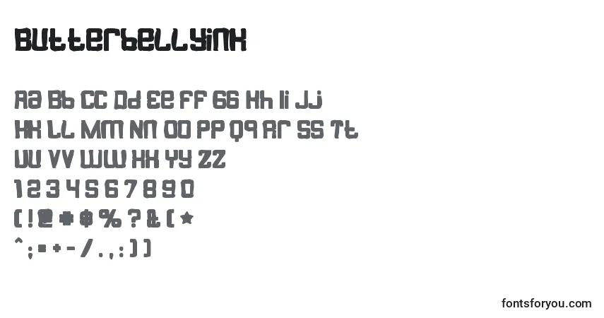 Schriftart Butterbellyink – Alphabet, Zahlen, spezielle Symbole
