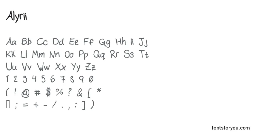 A fonte Alyrii – alfabeto, números, caracteres especiais
