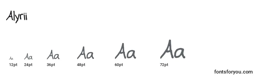 Размеры шрифта Alyrii
