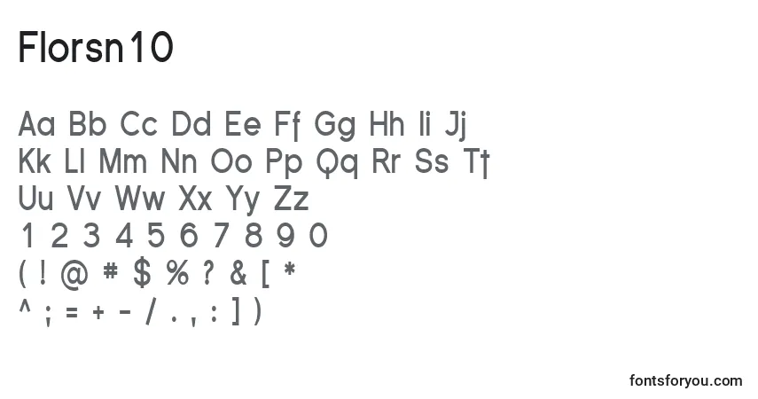 Czcionka Florsn10 – alfabet, cyfry, specjalne znaki