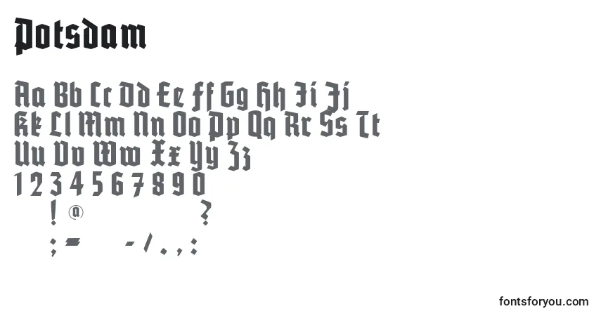 A fonte Potsdam – alfabeto, números, caracteres especiais