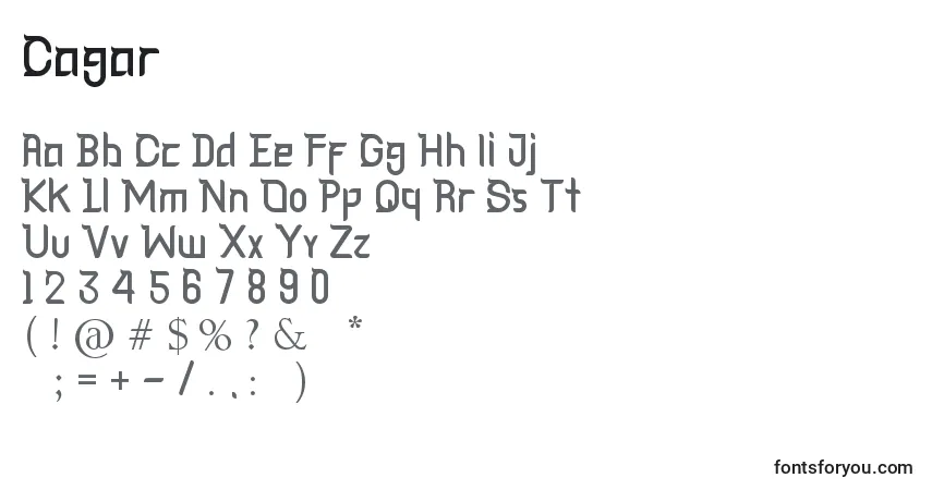 A fonte Cagar – alfabeto, números, caracteres especiais