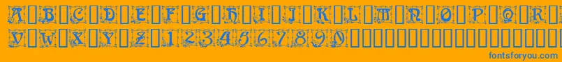 CapitularFloral-Schriftart – Blaue Schriften auf orangefarbenem Hintergrund