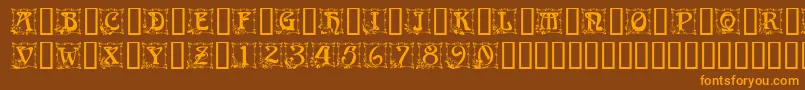 CapitularFloral-Schriftart – Orangefarbene Schriften auf braunem Hintergrund