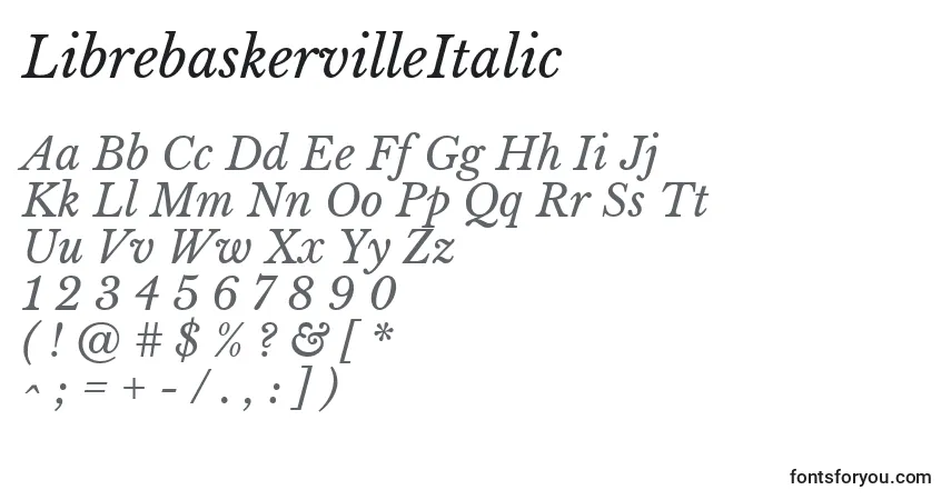 Czcionka LibrebaskervilleItalic – alfabet, cyfry, specjalne znaki