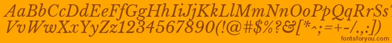 Fonte LibrebaskervilleItalic – fontes marrons em um fundo laranja