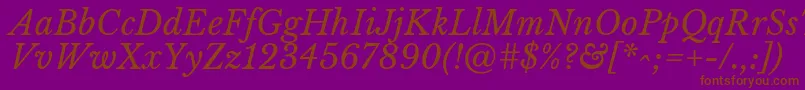 LibrebaskervilleItalic-Schriftart – Braune Schriften auf violettem Hintergrund