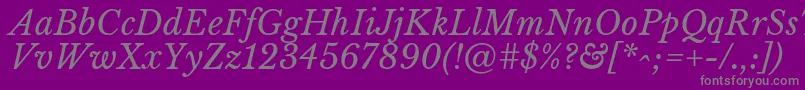 LibrebaskervilleItalic-fontti – harmaat kirjasimet violetilla taustalla