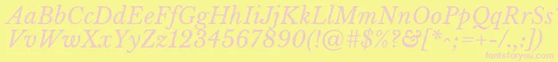 Fonte LibrebaskervilleItalic – fontes rosa em um fundo amarelo