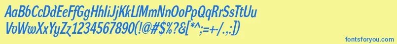 フォントDynagroteskdcItalic – 青い文字が黄色の背景にあります。