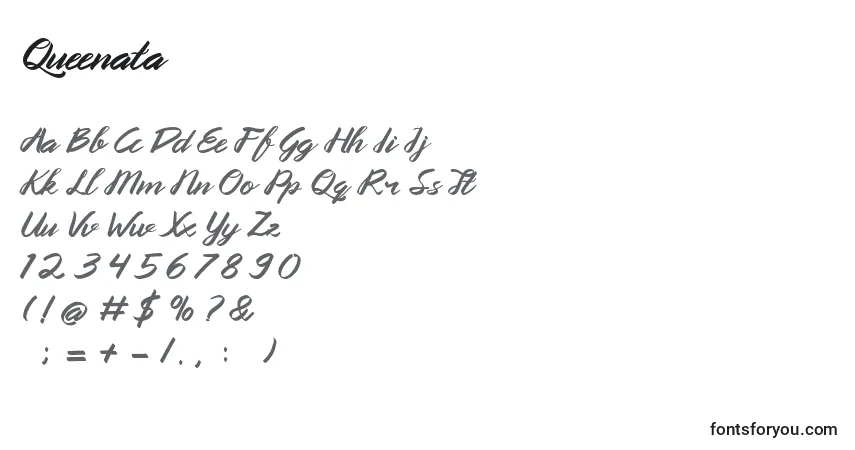 Queenata (85807)-fontti – aakkoset, numerot, erikoismerkit