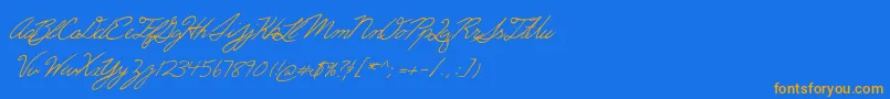 フォントErics – オレンジ色の文字が青い背景にあります。