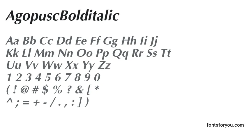 Schriftart AgopuscBolditalic – Alphabet, Zahlen, spezielle Symbole
