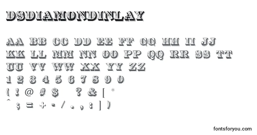 Schriftart DsDiamondInlay (85819) – Alphabet, Zahlen, spezielle Symbole
