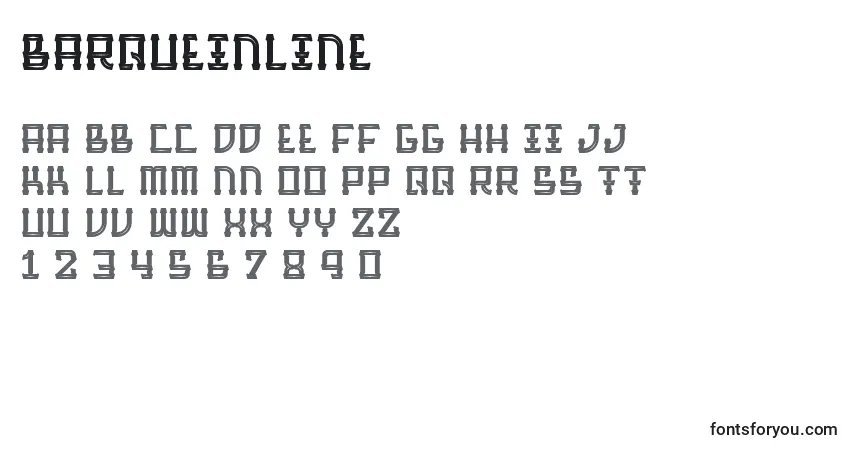 Czcionka BarqueInline – alfabet, cyfry, specjalne znaki