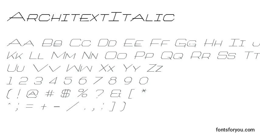 Schriftart ArchitextItalic – Alphabet, Zahlen, spezielle Symbole