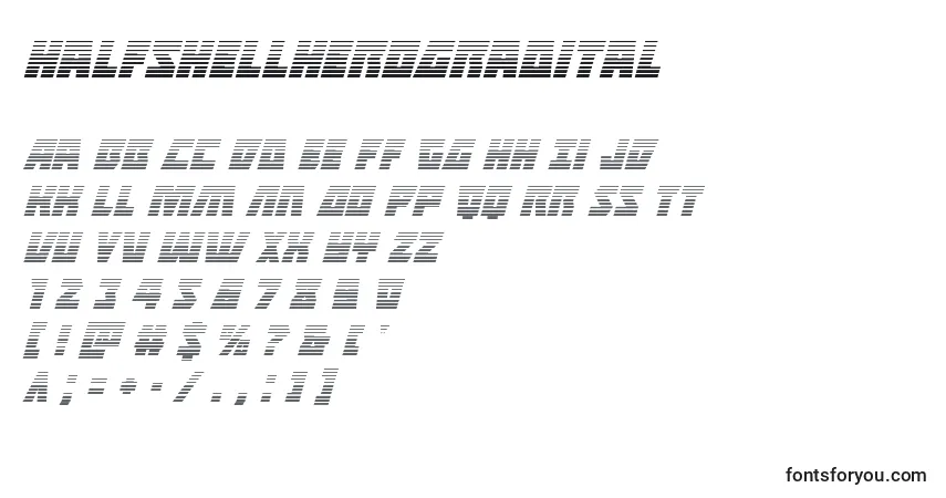 Schriftart Halfshellherogradital – Alphabet, Zahlen, spezielle Symbole