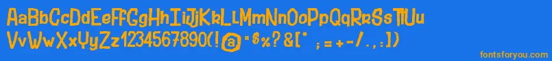 Weitere Informationen zur StubbornShark-Schriftart StubbornShark-Schriftart – Orangefarbene Schriften auf blauem Hintergrund