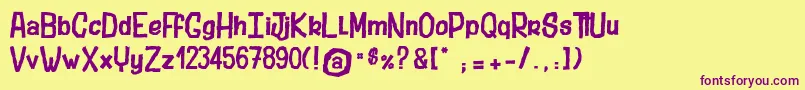 StubbornShark-Schriftart – Violette Schriften auf gelbem Hintergrund