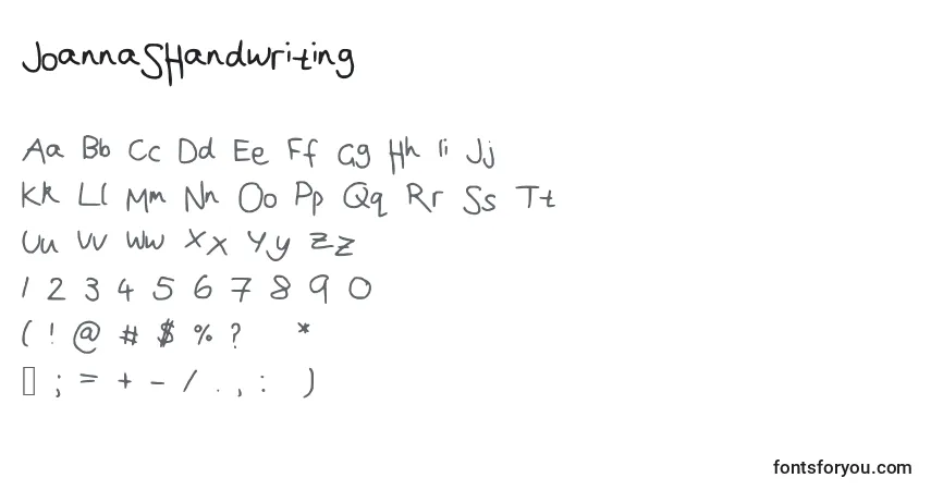 A fonte JoannaSHandwriting – alfabeto, números, caracteres especiais