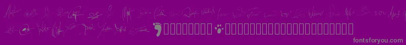 Pwsignatures-fontti – harmaat kirjasimet violetilla taustalla