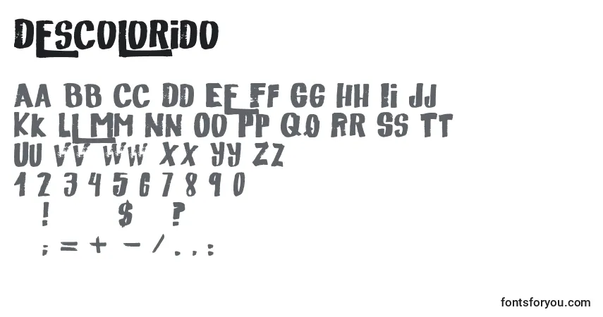 Czcionka Descolorido – alfabet, cyfry, specjalne znaki