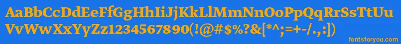 フォントGretatextproBold – オレンジ色の文字が青い背景にあります。