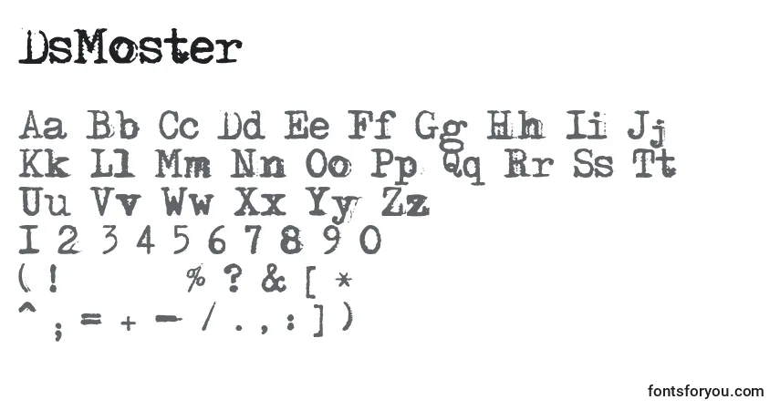 Czcionka DsMoster – alfabet, cyfry, specjalne znaki