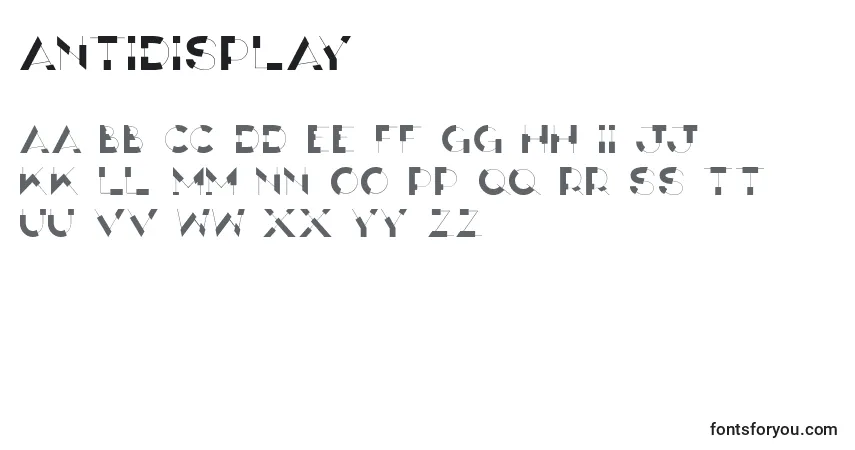 Czcionka AntiDisplay – alfabet, cyfry, specjalne znaki
