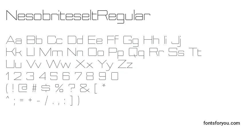 Czcionka NesobriteseltRegular – alfabet, cyfry, specjalne znaki