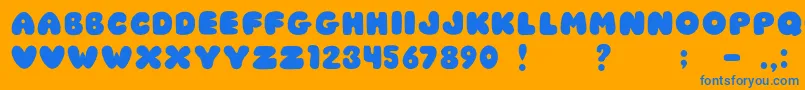 JiChubbyCaps-Schriftart – Blaue Schriften auf orangefarbenem Hintergrund