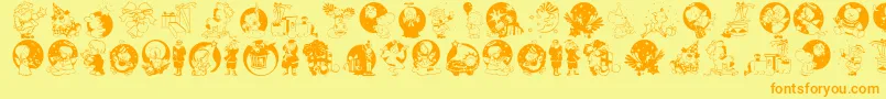Xmaspromotionssymbols-Schriftart – Orangefarbene Schriften auf gelbem Hintergrund