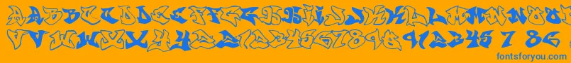 Graffonti.Atomic.Bomb Font – Blue Fonts on Orange Background