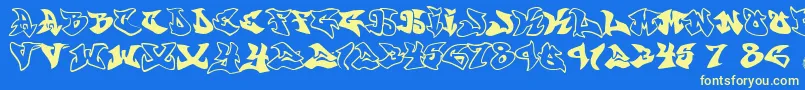 Graffonti.Atomic.Bomb Font – Yellow Fonts on Blue Background