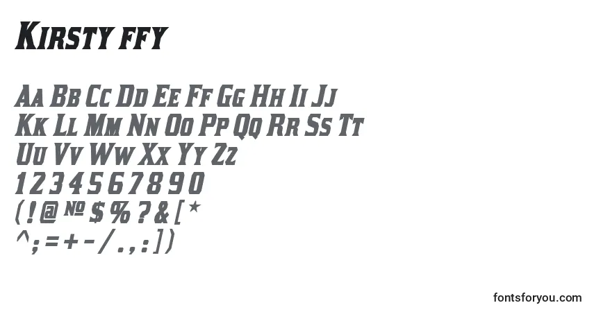 A fonte Kirsty ffy – alfabeto, números, caracteres especiais