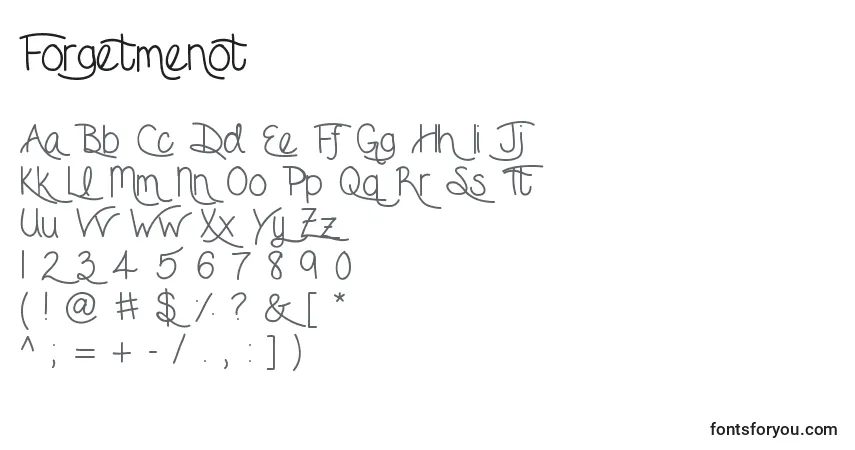 Шрифт Forgetmenot – алфавит, цифры, специальные символы