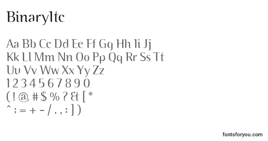 A fonte BinaryItc – alfabeto, números, caracteres especiais