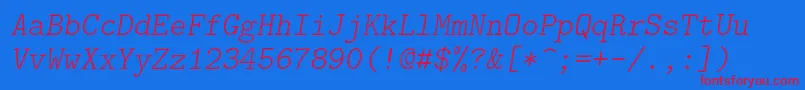 Lmmonolt10Oblique Font – Red Fonts on Blue Background