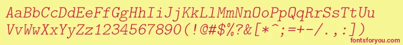 Lmmonolt10Oblique Font – Red Fonts on Yellow Background