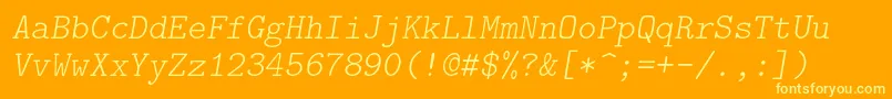 Lmmonolt10Oblique-Schriftart – Gelbe Schriften auf orangefarbenem Hintergrund