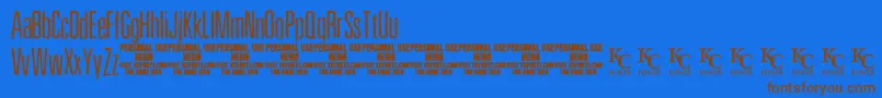 フォントPewterdemoKcfonts – 茶色の文字が青い背景にあります。