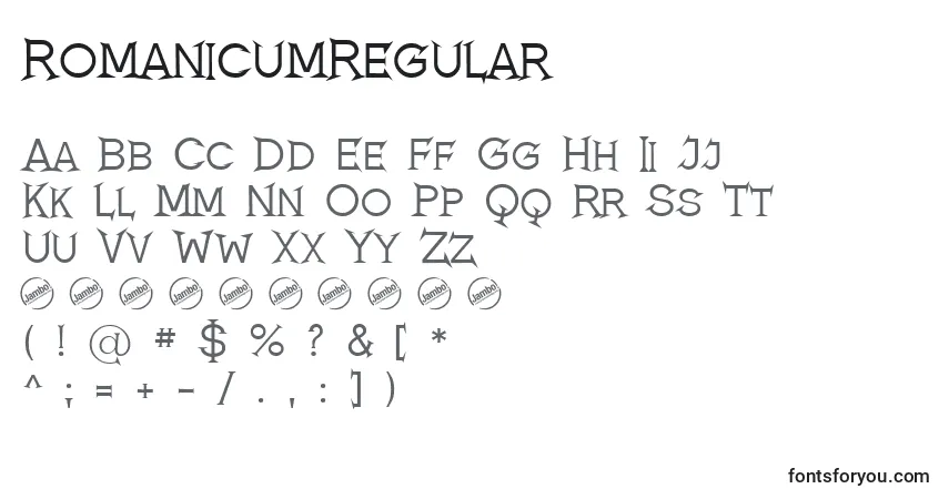 Czcionka RomanicumRegular – alfabet, cyfry, specjalne znaki