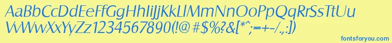 Fonte SalzburgserialLightItalic – fontes azuis em um fundo amarelo