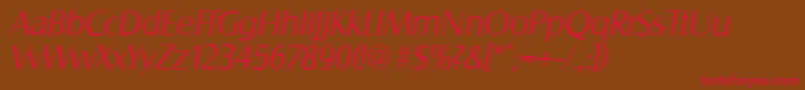 フォントSalzburgserialLightItalic – 赤い文字が茶色の背景にあります。