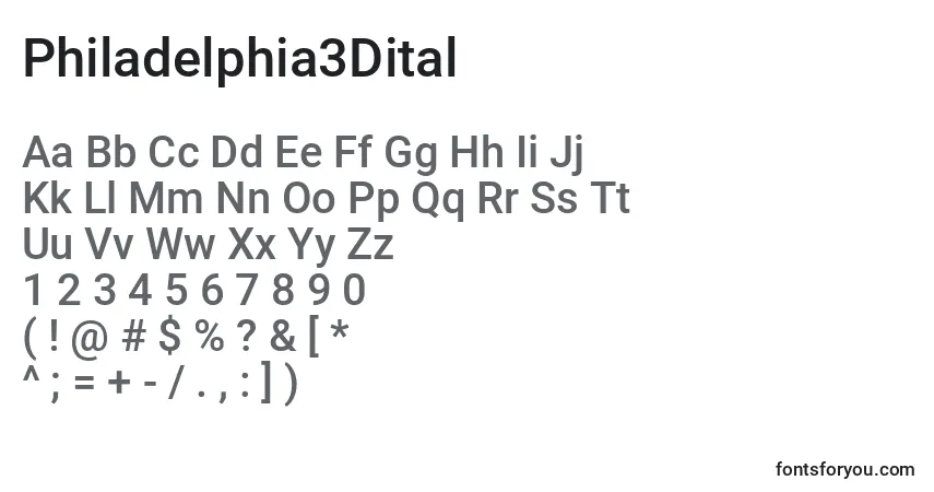 Schriftart Philadelphia3Dital – Alphabet, Zahlen, spezielle Symbole