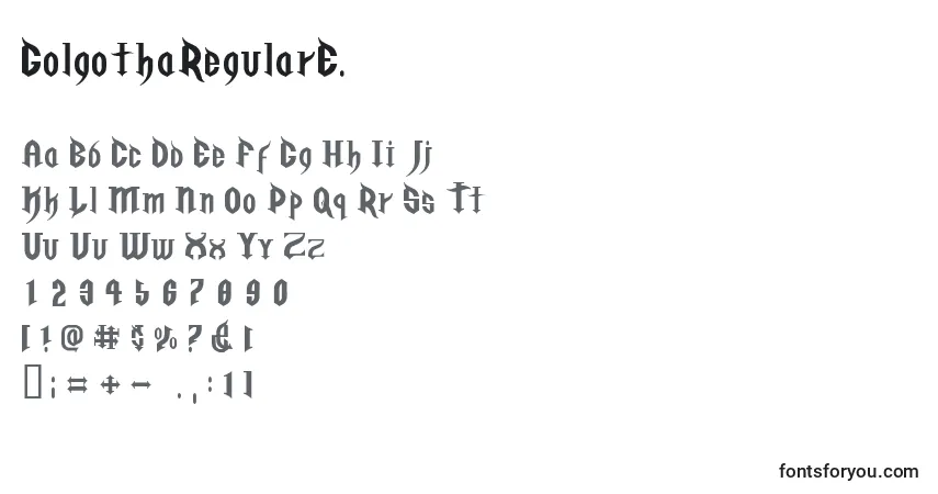 Czcionka GolgothaRegularE. – alfabet, cyfry, specjalne znaki