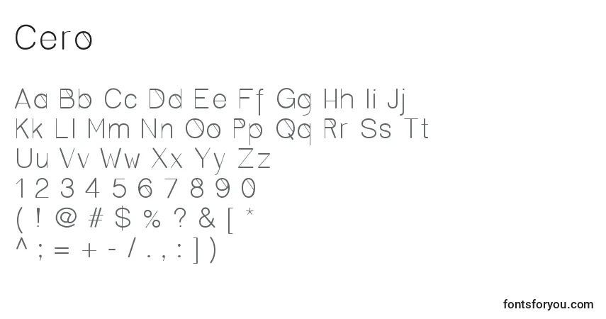 A fonte Cero – alfabeto, números, caracteres especiais